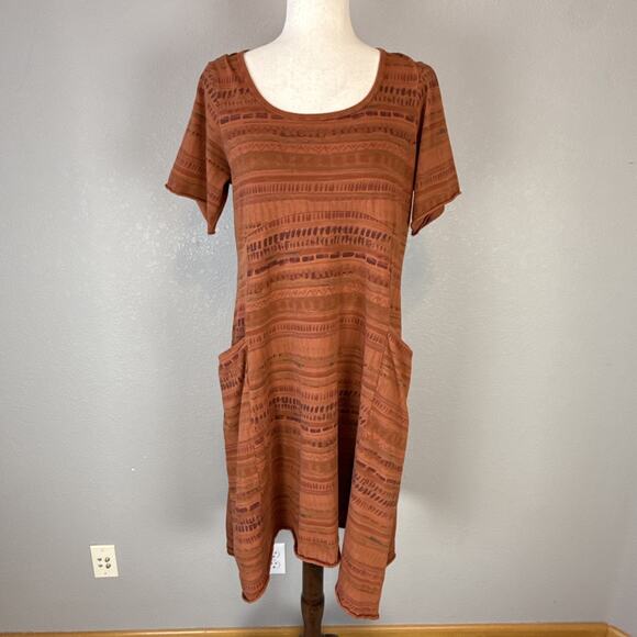 CMC Color Me Cotton Asymmetrical T-Shirt Dress Size M Terracotta Brown Stripe - Picture 2 of 9
